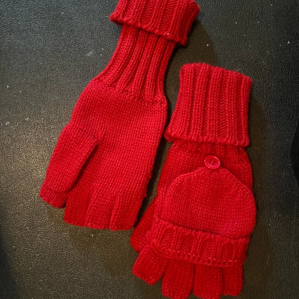 Convertible Fingerless Gloves Mittens - Red